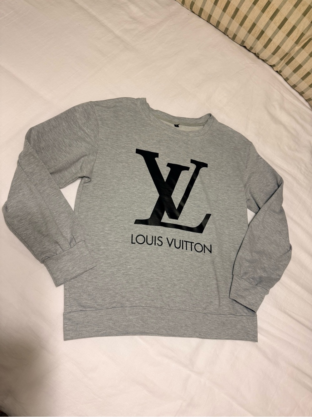 LV Light Gray Sweatshirt with Black LV Logo
